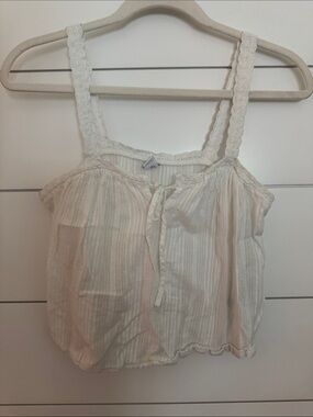 Old Navy White Striped Lace-Trim Tank